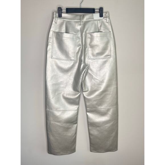 Pistola NWT Taylor High Rise Barrel Leg Party Faux Leather Pants Metallic Silver - Picture 11 of 13